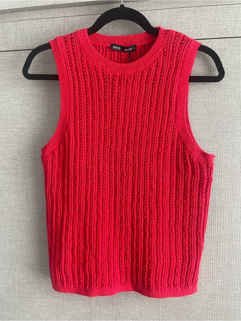 Mango Bright Red Sleeveless Crochet Knit Lightweight Tank